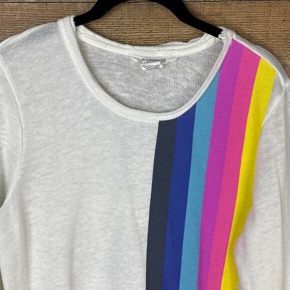 Workshop Republic Clothing White Long Sleeve Tunic Top Bright Stripe SZ Medium - Picture 2 of 7